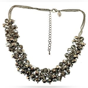 Y2K Silver Tone Necklace Choker with Sparkling Dangling Faceted Crystal Beads